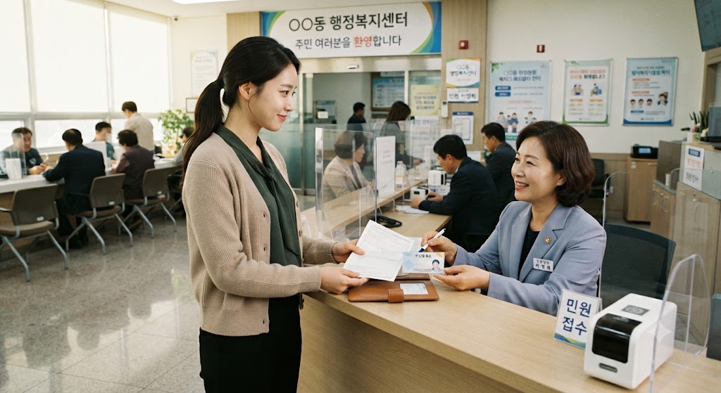 행정복지센터 방문하는 모습