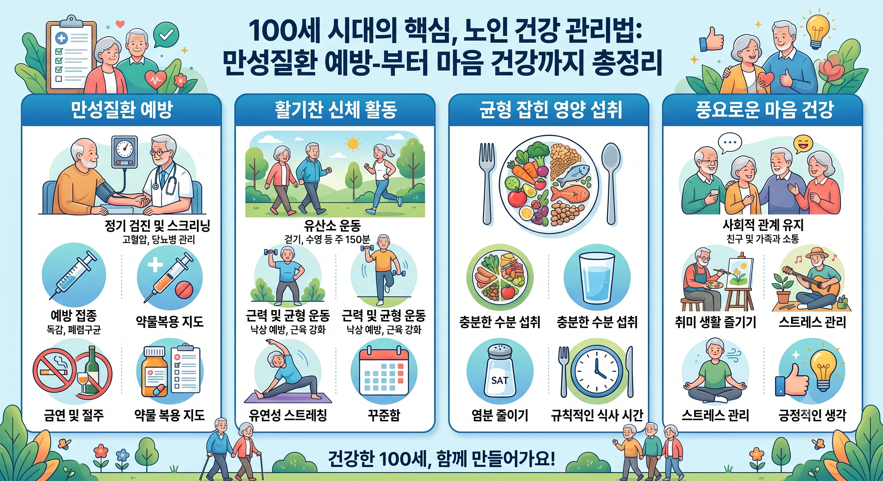 100세 시대의 핵심, 노인 건강 관리법: 만성질환 예방부터 마음 건강까지 총정리