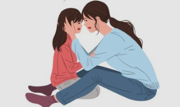 엄마와 딸이 대화하고 있다