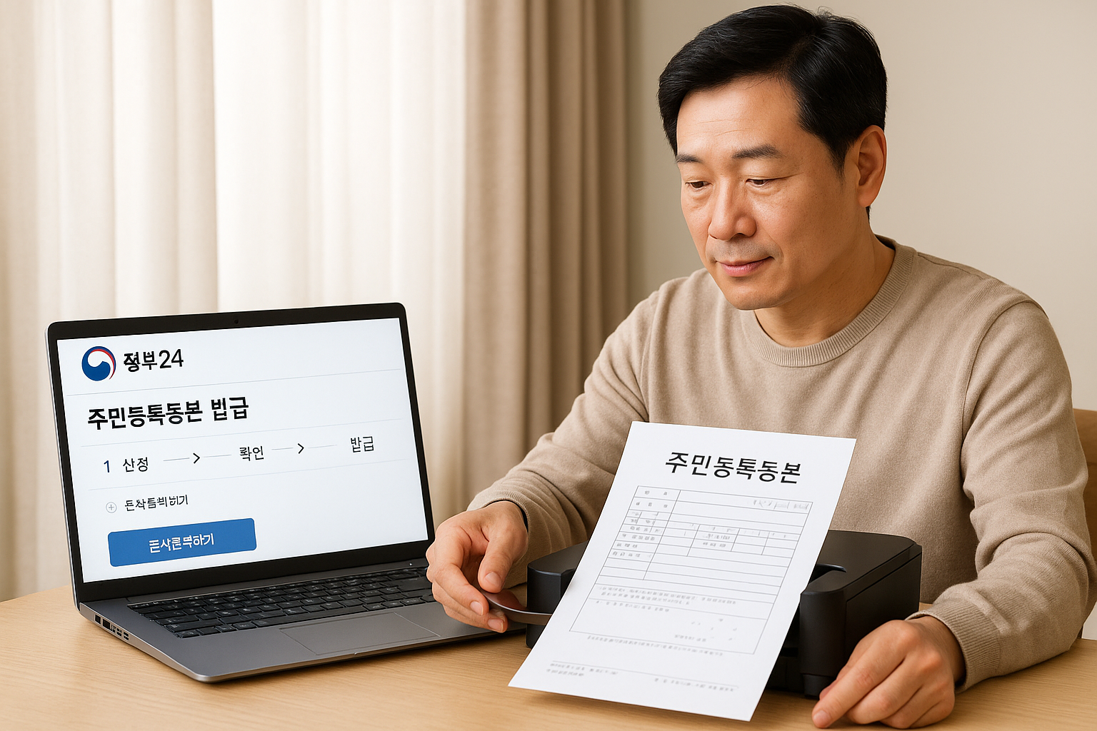 정부24 사이트에서 등본을 출력하는 사람