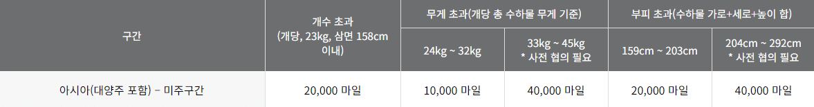 초과 수하물 요금 결제