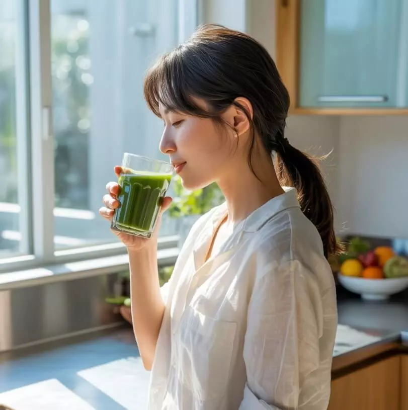 해독주스를 마시고 있는 이미지