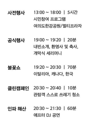 서울세계불꽃축제 행사일정