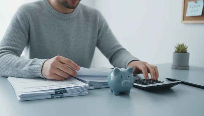 신용점수를 관리하며 재정 계획을 세우는 무직자의 모습