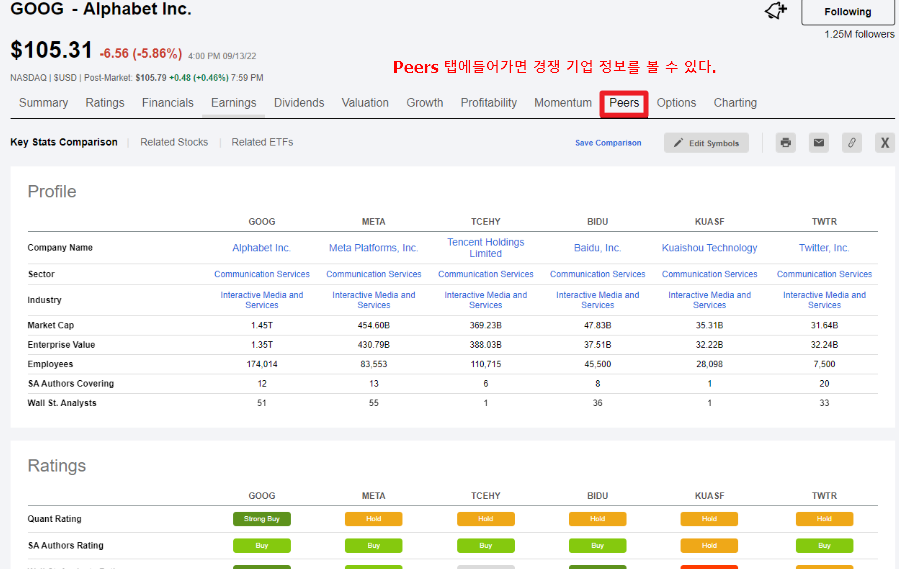 미국 주식 분석 사이트 | 시킹알파(seeking alpha) 프리미엄(유료) 과연 필요할까? 솔직 후기 - undefined - 1. 장점 경쟁기업정보