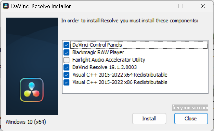 다빈치 리졸브(DaVinci Resolve) 설치 화면