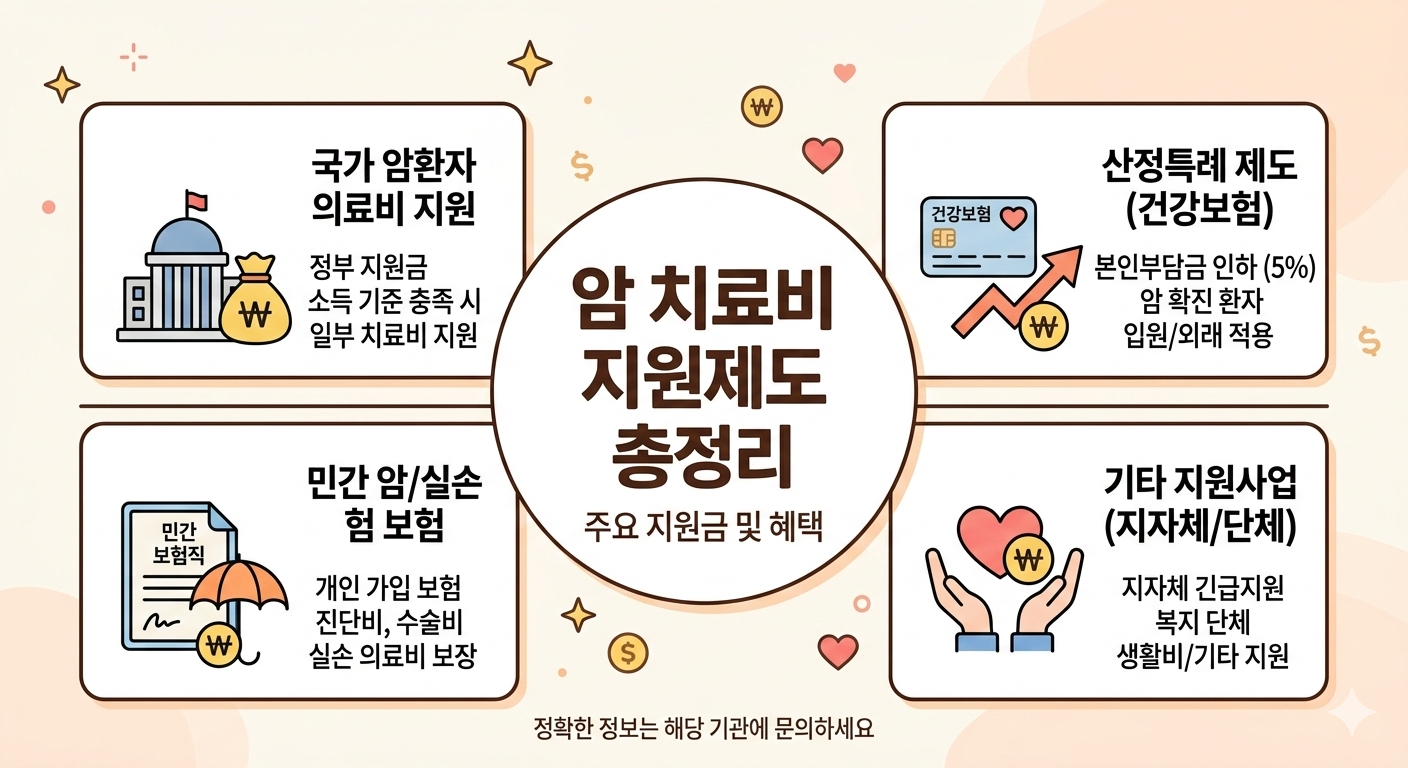 2026년 암 환자 의료비 지원 체계 및 신청 절차 요약 인포그래픽