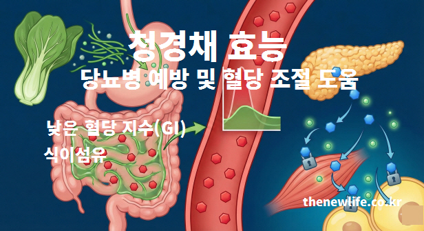 낮은 혈당 지수(GI)와 식이섬유로 당뇨병 예방 및 혈당 조절을 돕는 청경채 효능 인포그래픽