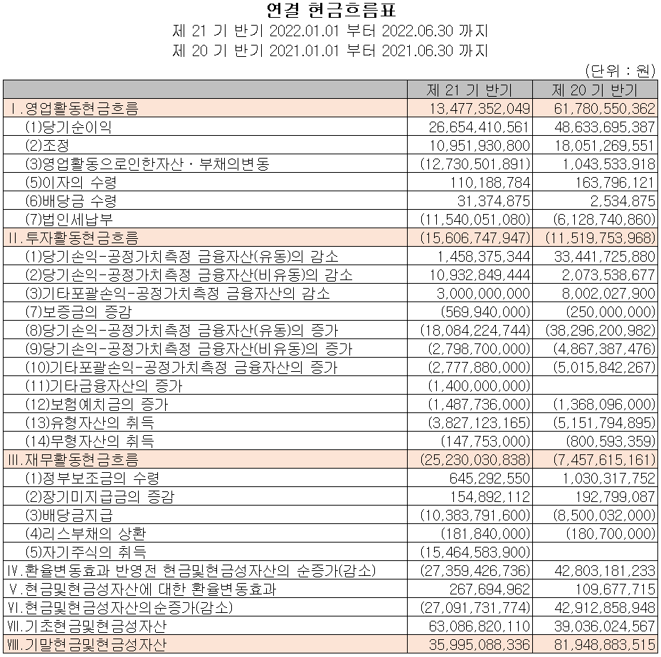 테스 - 현금흐름표