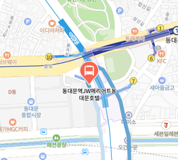동대문역JW메리어트동대문호텔에서 인천공항 리무진 공항버스(6702번) 지도 위치