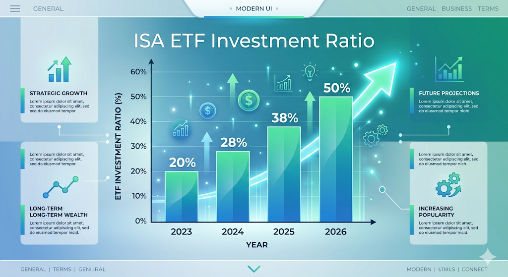 ISA 계좌 내 ETF 투자 비중이 가파르게 상승하는 막대그래프 인포그래픽