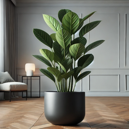 거실안의 커다란 초록색의 고무나무모습
