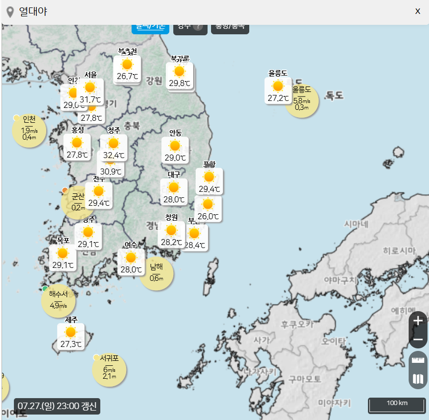 열대야 기준 온도, 한반도 날씨