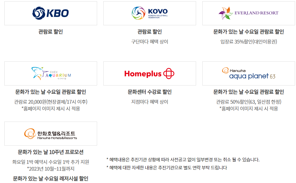 문화가 있는 날 다양한 문화 혜택 정보(출처-홈페이지)