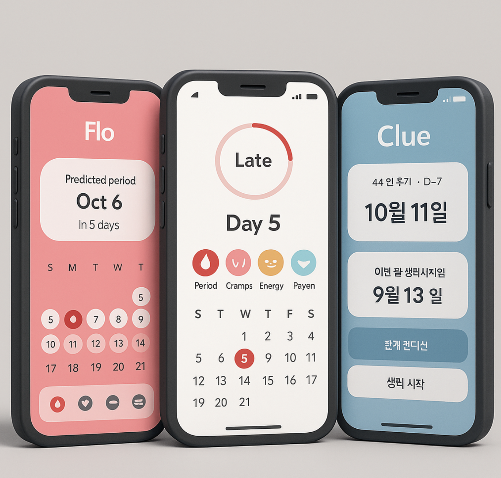 생리 주기 앱 비교 – Flo vs Clue vs 해피문데이