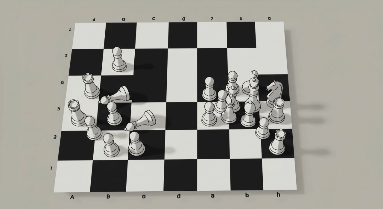 체스판 구석에 모여 있는 같은 편 체스말들, 내집단 편향을 상징적으로 표현