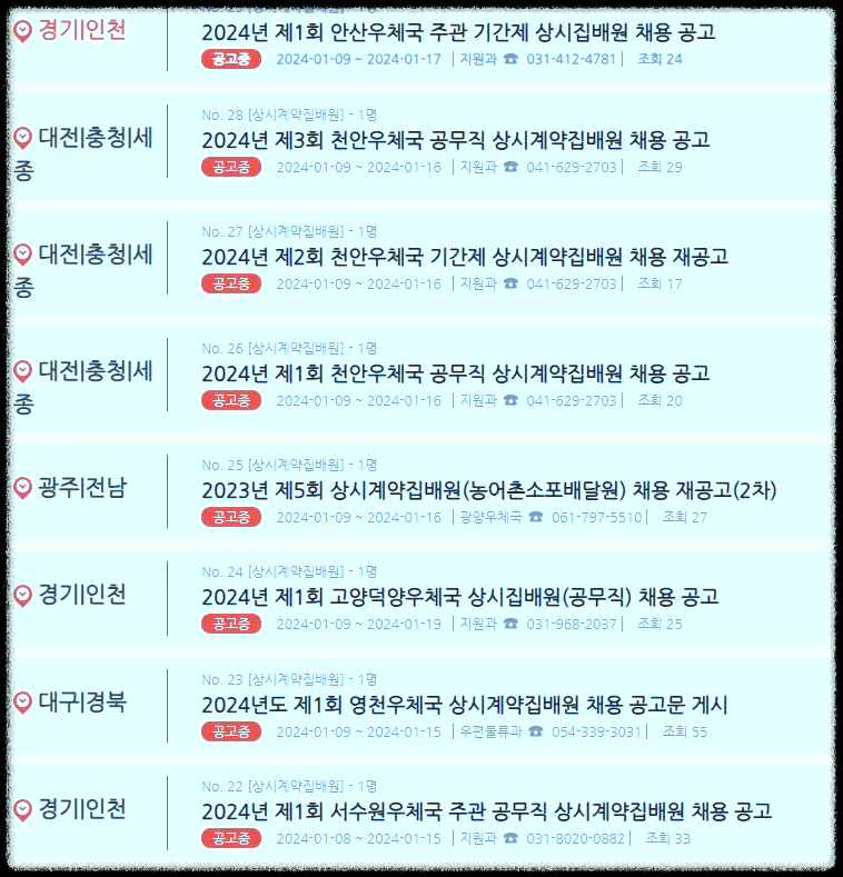 우체국 집배원 채용모집 정보