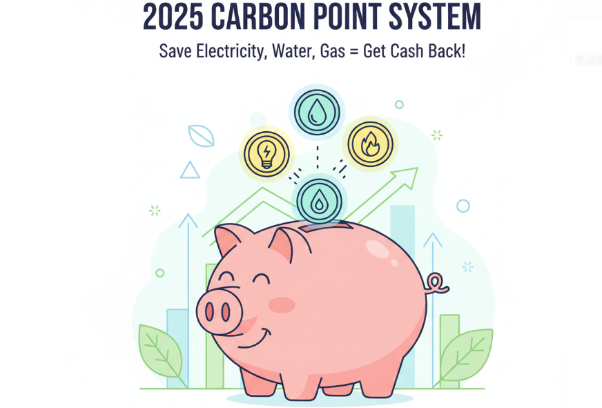 에너지 절약으로 탄소포인트제 현금이 쌓이는 컨셉의 이미지