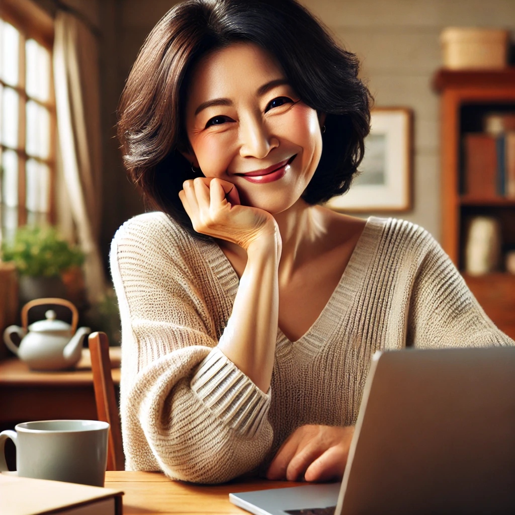 중년 여성의 온라인 부업 도전 이미지