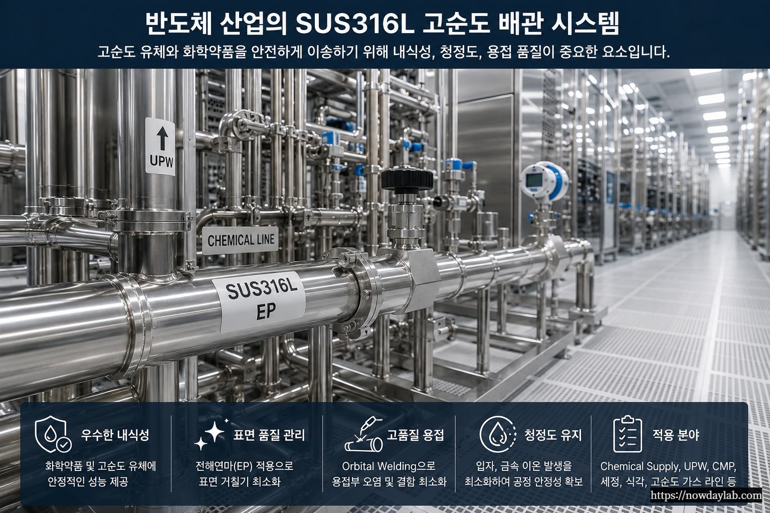반도체 산업 SUS316L 고순도 스테인리스 배관