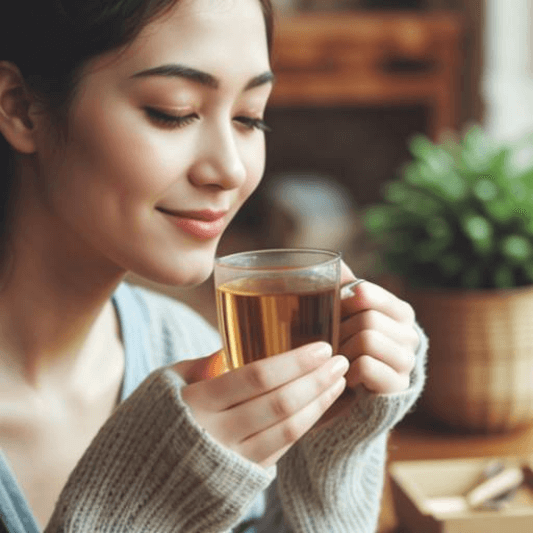 머위 차 마시는 여성