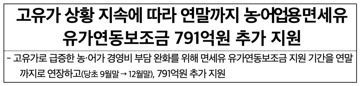 농어업 면세유 보조금 연말 연장