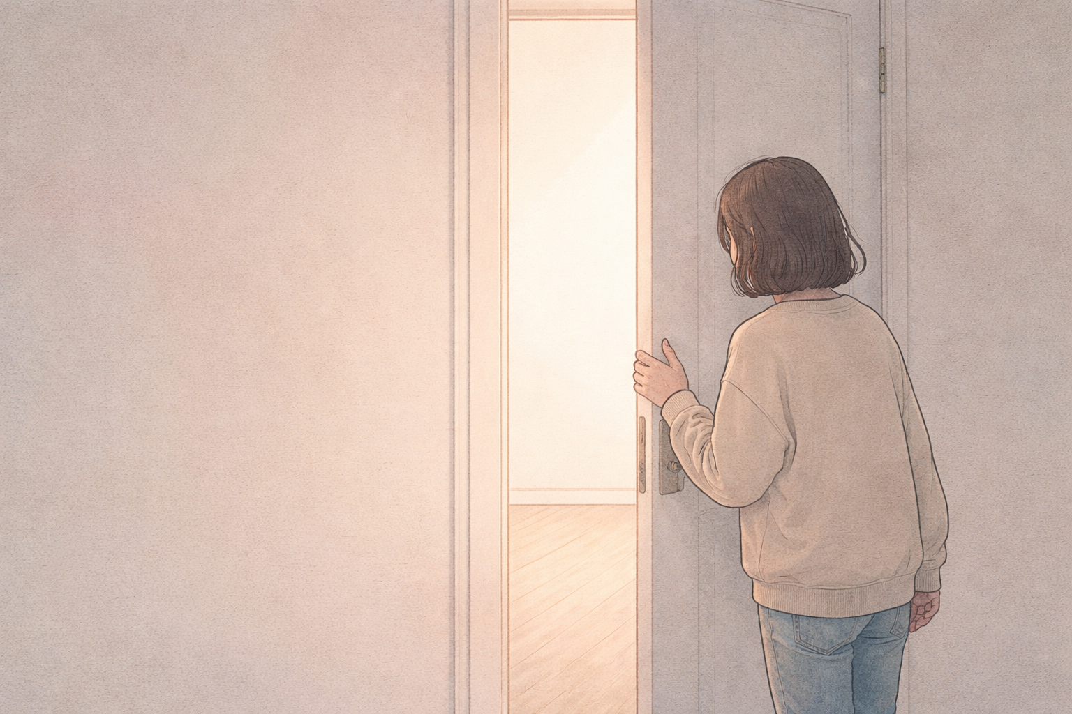 좋아하는 일만 기웃거리는 것을 방문을 여는 것으로 비유한 메타포 일러스트