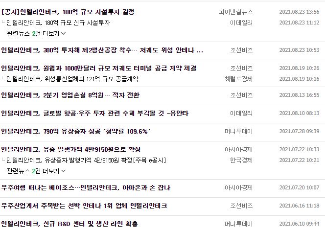 인텔리안테크 뉴스, 공시