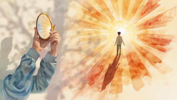 각자의 마음을 비추는 작은 거울이 되어, 불안을 가볍게 하고 내일을 따뜻하게 맞이하는 데 도움이 되기를 바랍니다에 관한 그림입니다