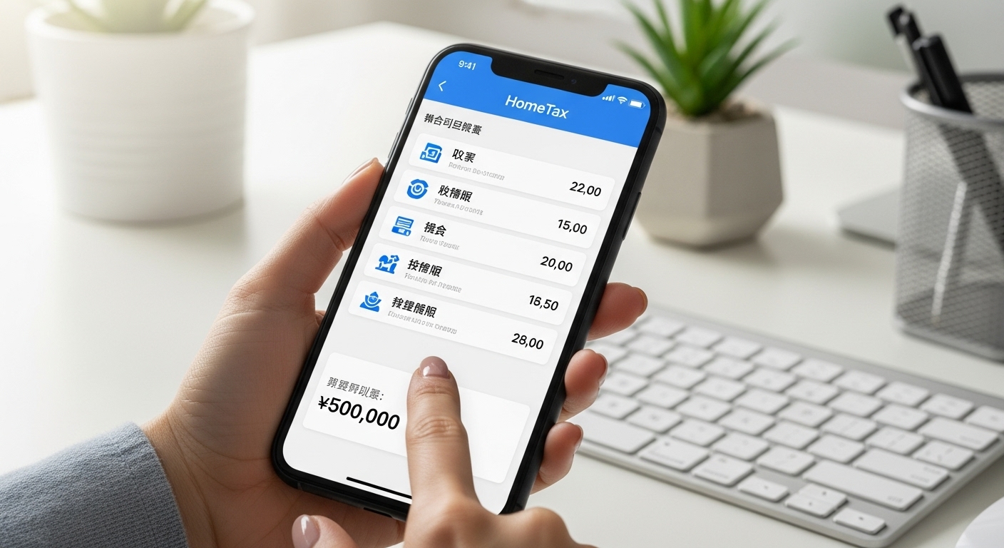 스마트폰 국세청 홈택스 앱으로 연말정산 미리보기 서비스를 이용하는 모습