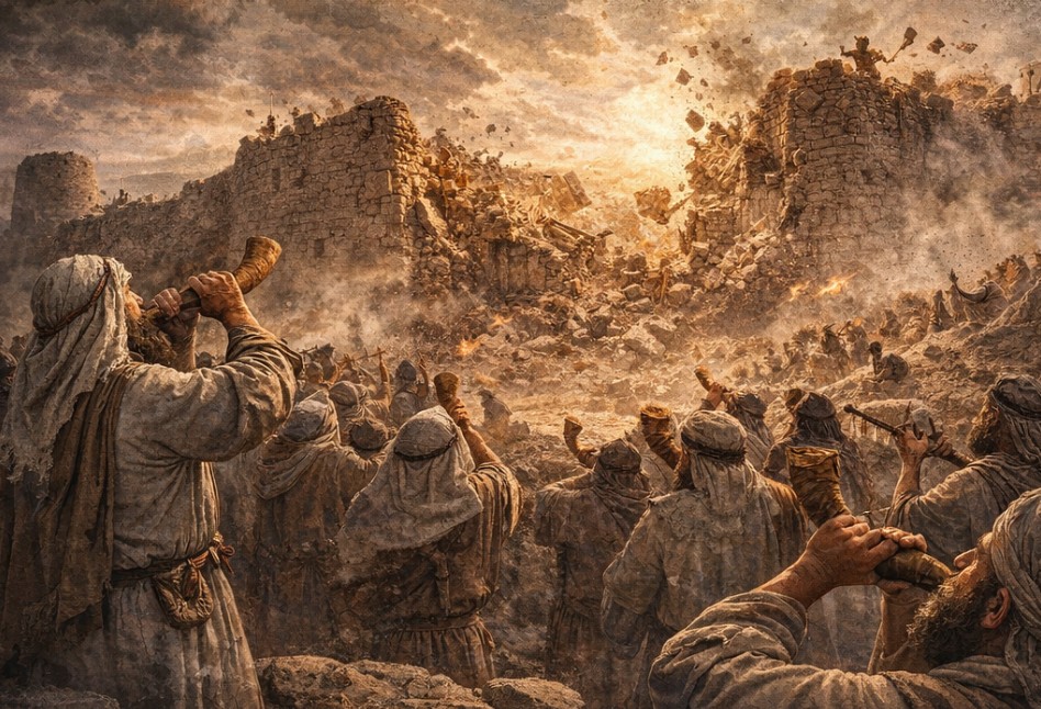 여리고 성벽 붕괴 여호수아6장 성경 전투 장면