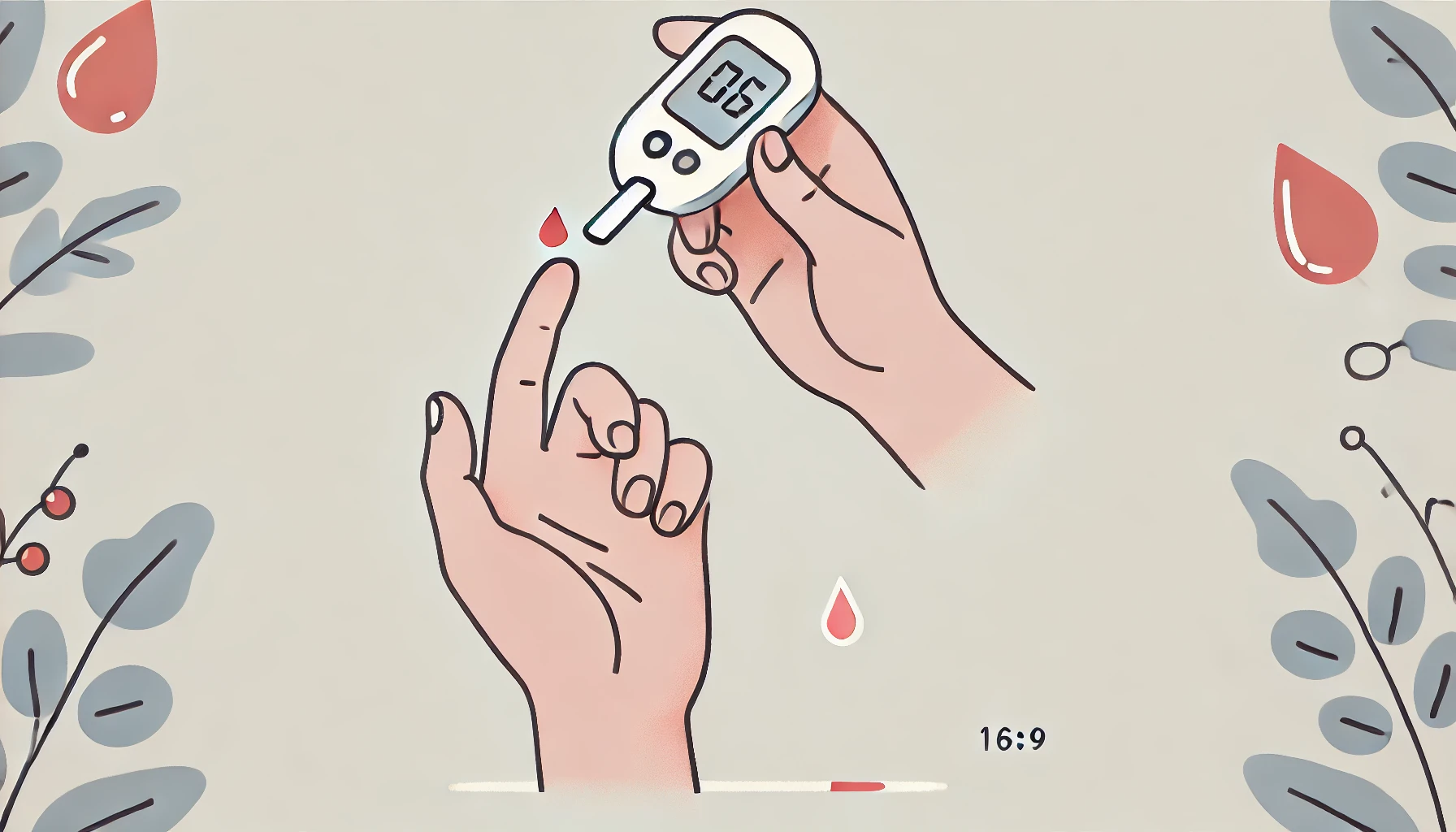 혈당 측정기를 사용해 손가락에서 혈당을 체크하는 미니멀 스타일 일러스트