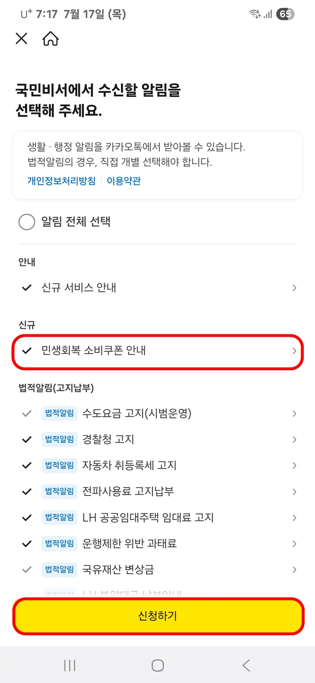 민생회복 소비쿠폰 안내 선택