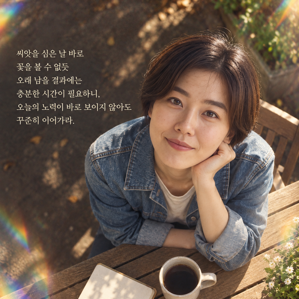 씨앗을 심은 날 바로 꽃을 볼 수 없듯 오래 남을 결과에는 충분한 시간이 필요하니, 오늘의 노력이 바로 보이지 않아도 꾸준히 이어가라.