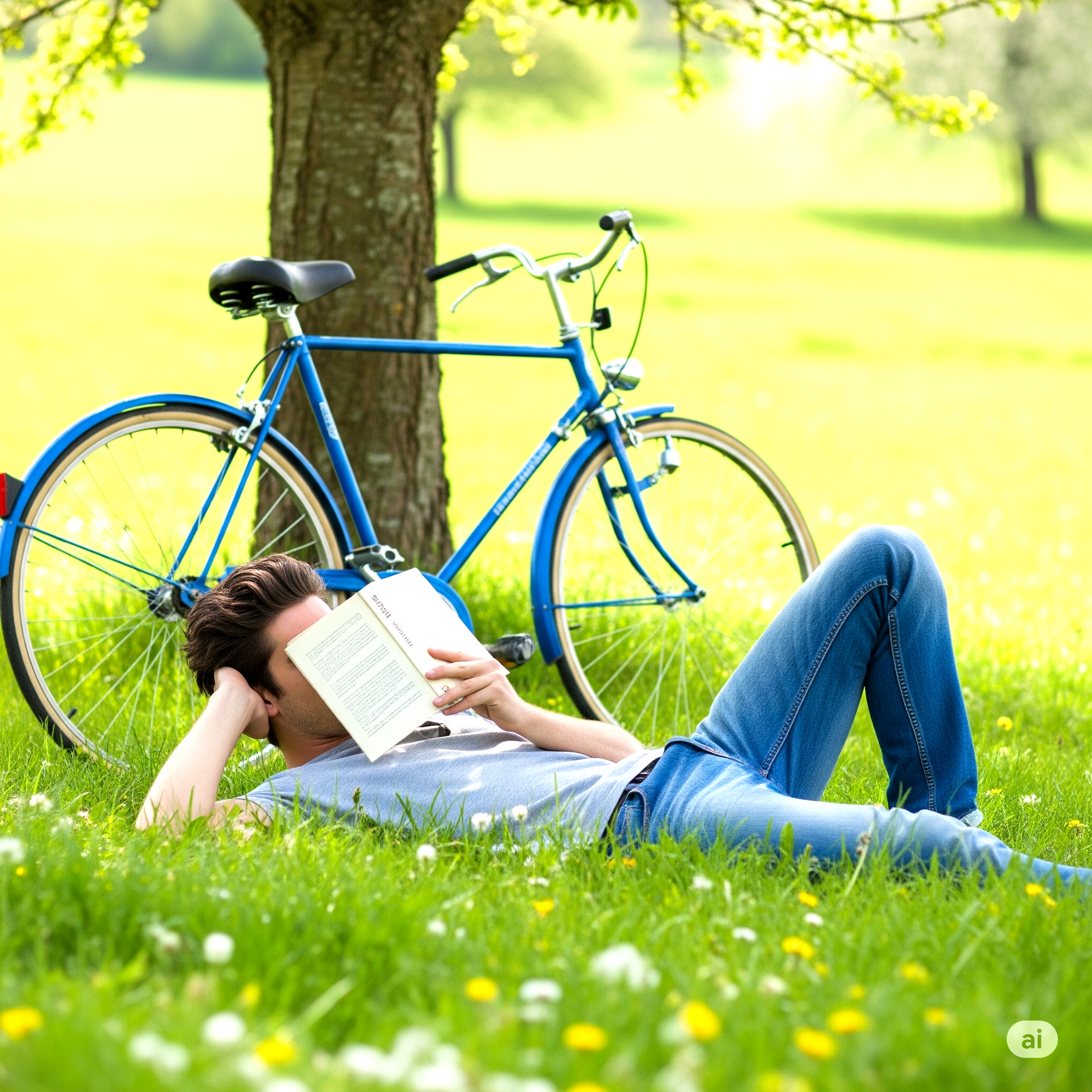 잔디 밭에 누운 남자