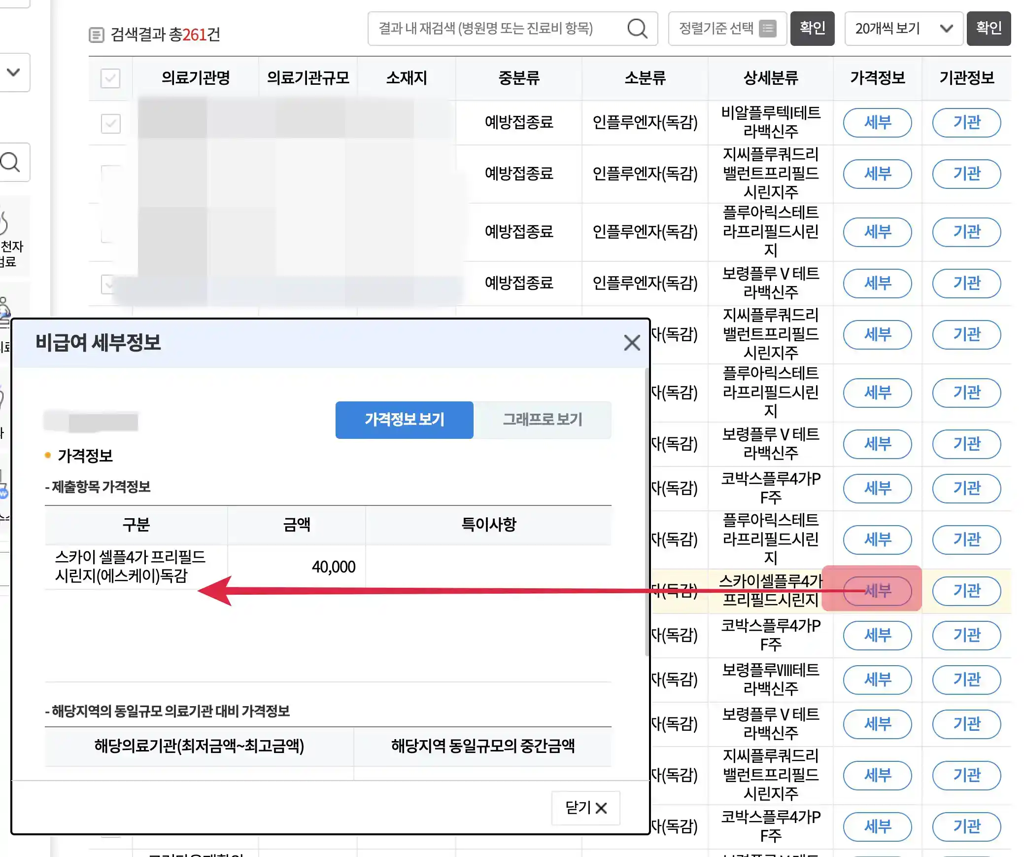 비급여진료비 세부정보