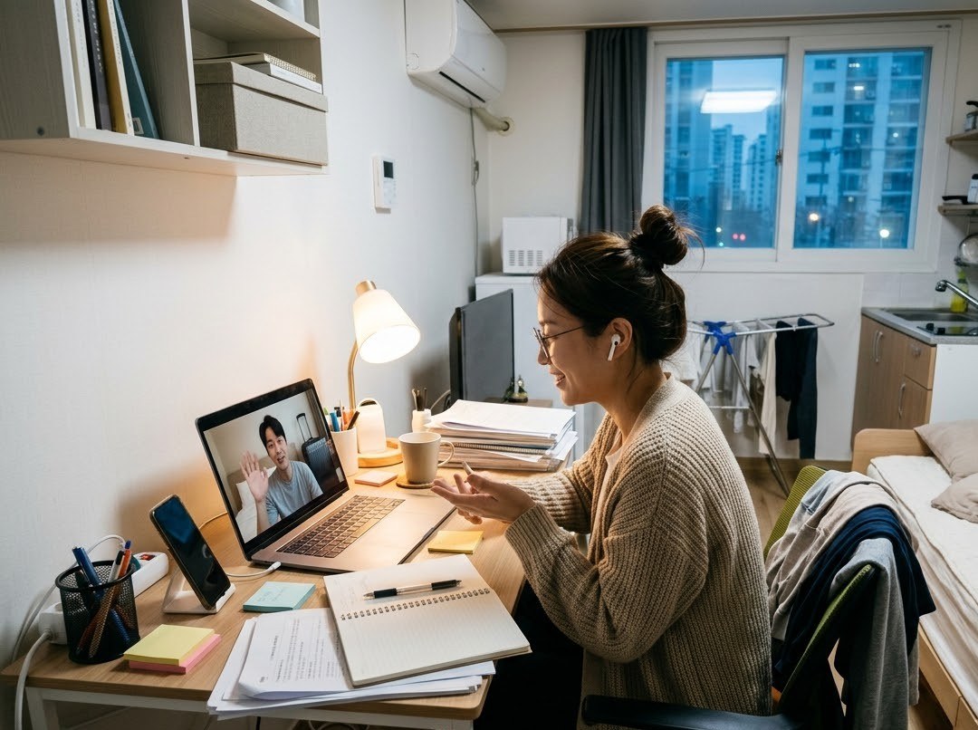 다른 도시에서 영상통화하는 맞벌이 부부