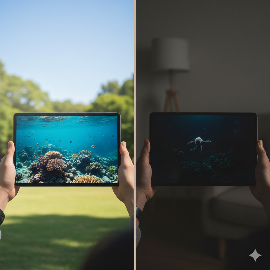 사용 환경에 따른 디스플레이 명암비 및 가독성 체감 비교 이미지