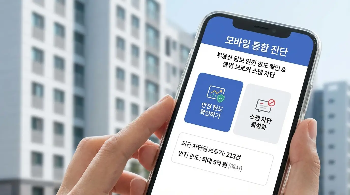 모바일 통합 진단 앱 부동산 담보 안전 한도 확인 및 불법 브로커 스팸 차단