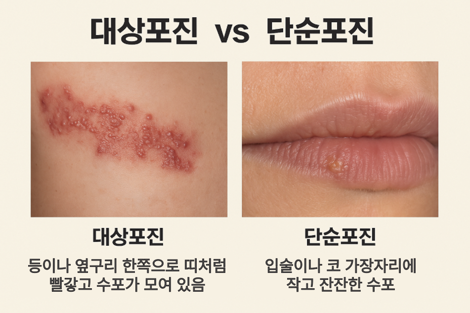대상포진 vs 단순포진 비교 사진
