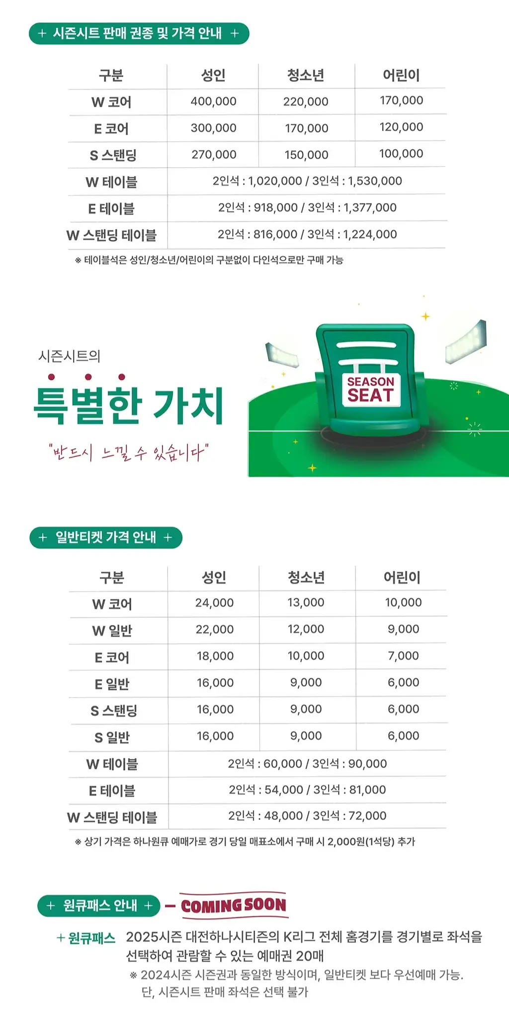 대전하나시티즌 2025시즌 시즌권(시즌시트) 가격, 혜택, 구매기간 및 구매방법 등 안내