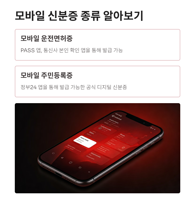 모바일 신분증 종류는 뭐가 있나요?