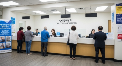 한국 주민센터 민원 창구 풍경&amp;#44; 낮 시간&amp;#44; 사람 적은 모습