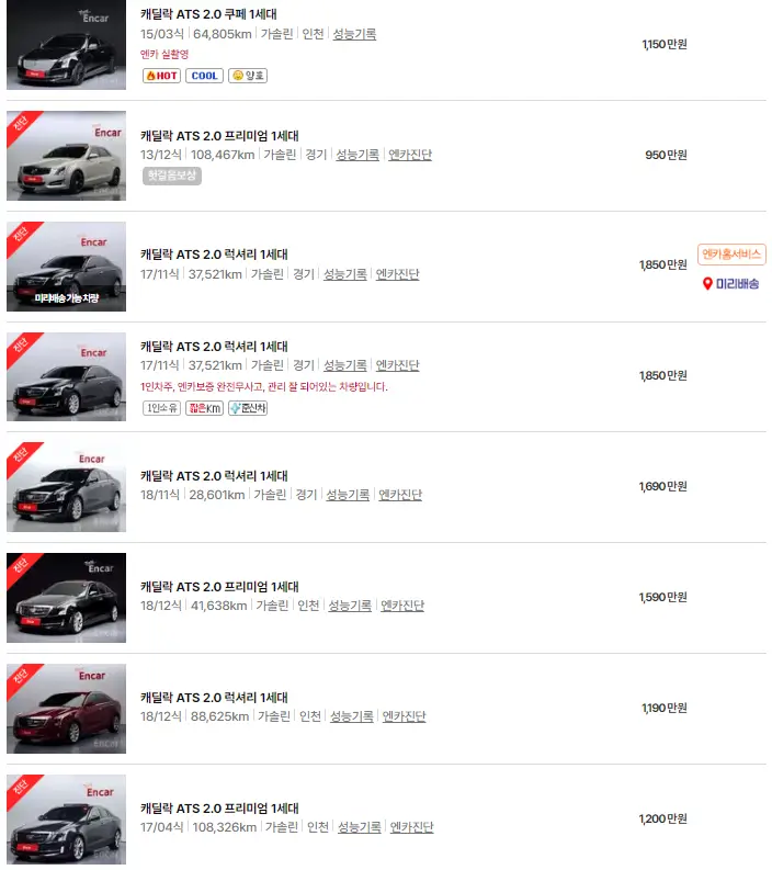 ATS (13년 ~ 19년) 중고차 가격