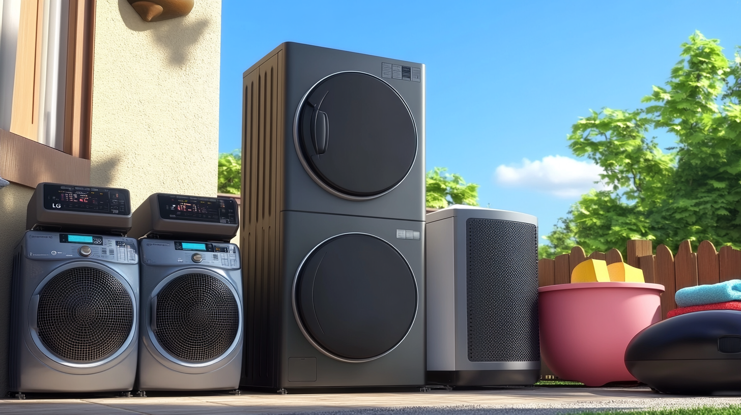 경쟁 제품과 비교하여 운영 시 소음이 적은 LG 워시타워의 우수한 올인원 수직 디자인을 강조하는 장면