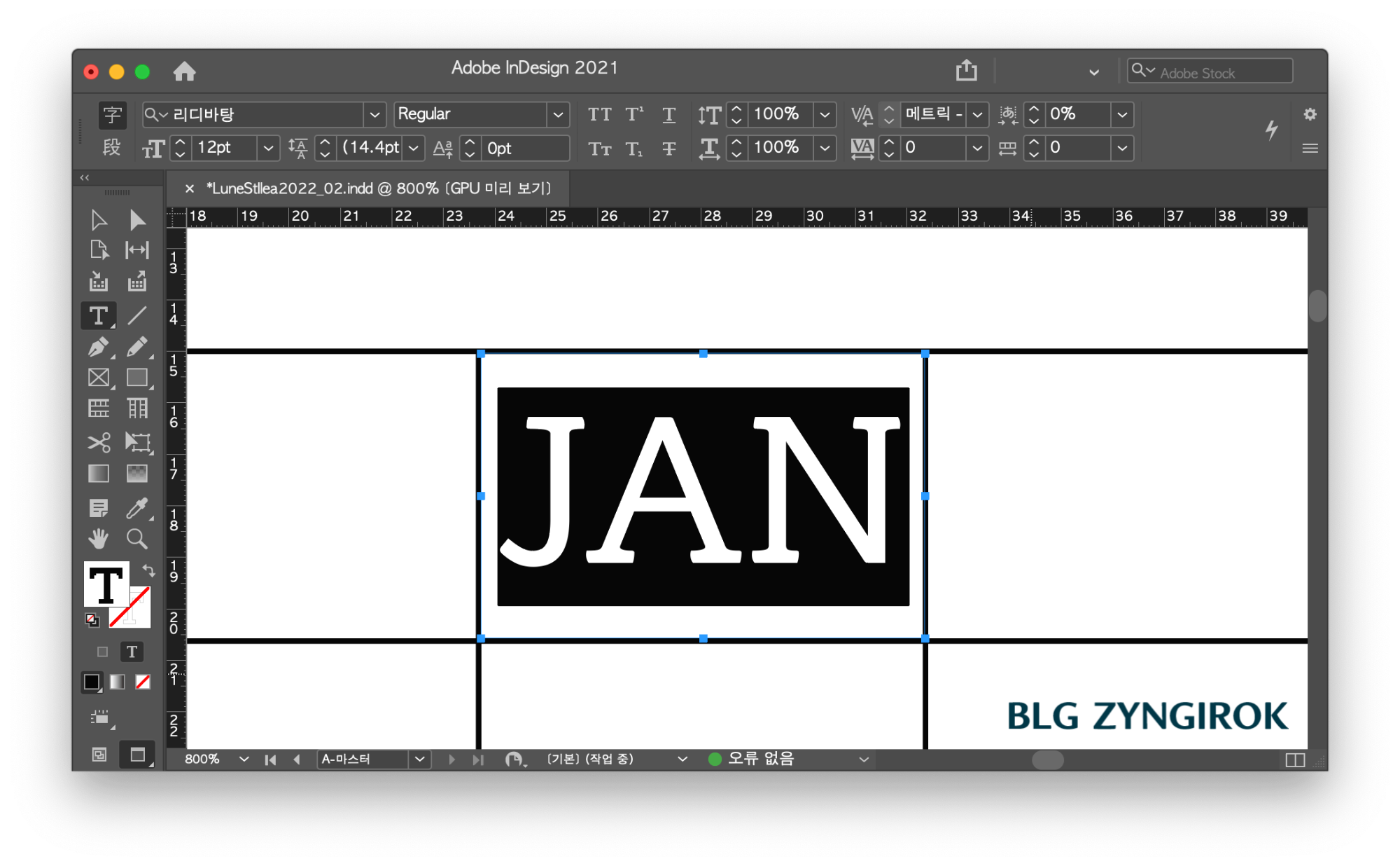 인디자인-요소가-수직-방향-가운데-정렬이-된-모습이다.