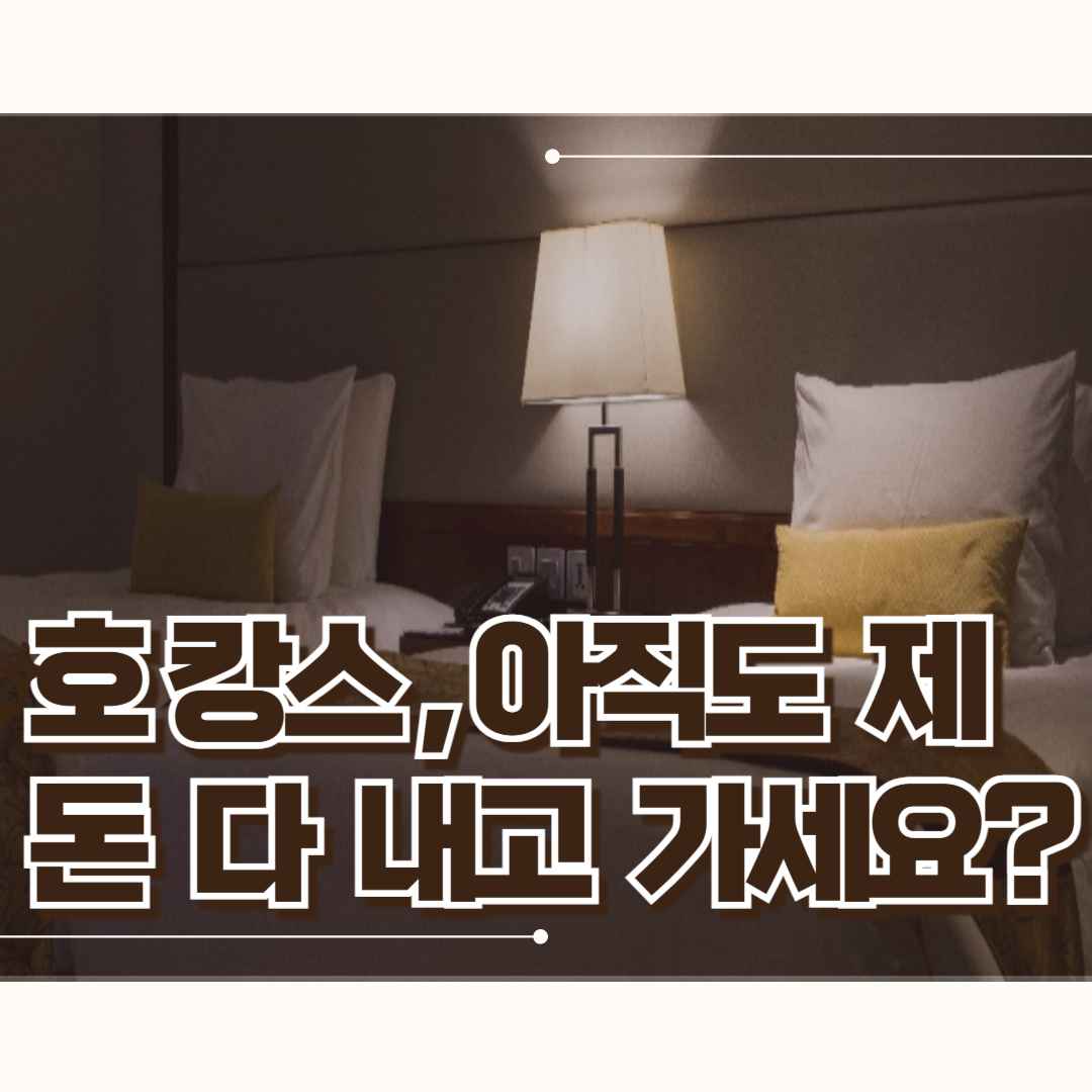 호캉스, 아직도 제 돈 다 내고 가세요? 문구가 쓰여진
호텔 객실 베드 이미지