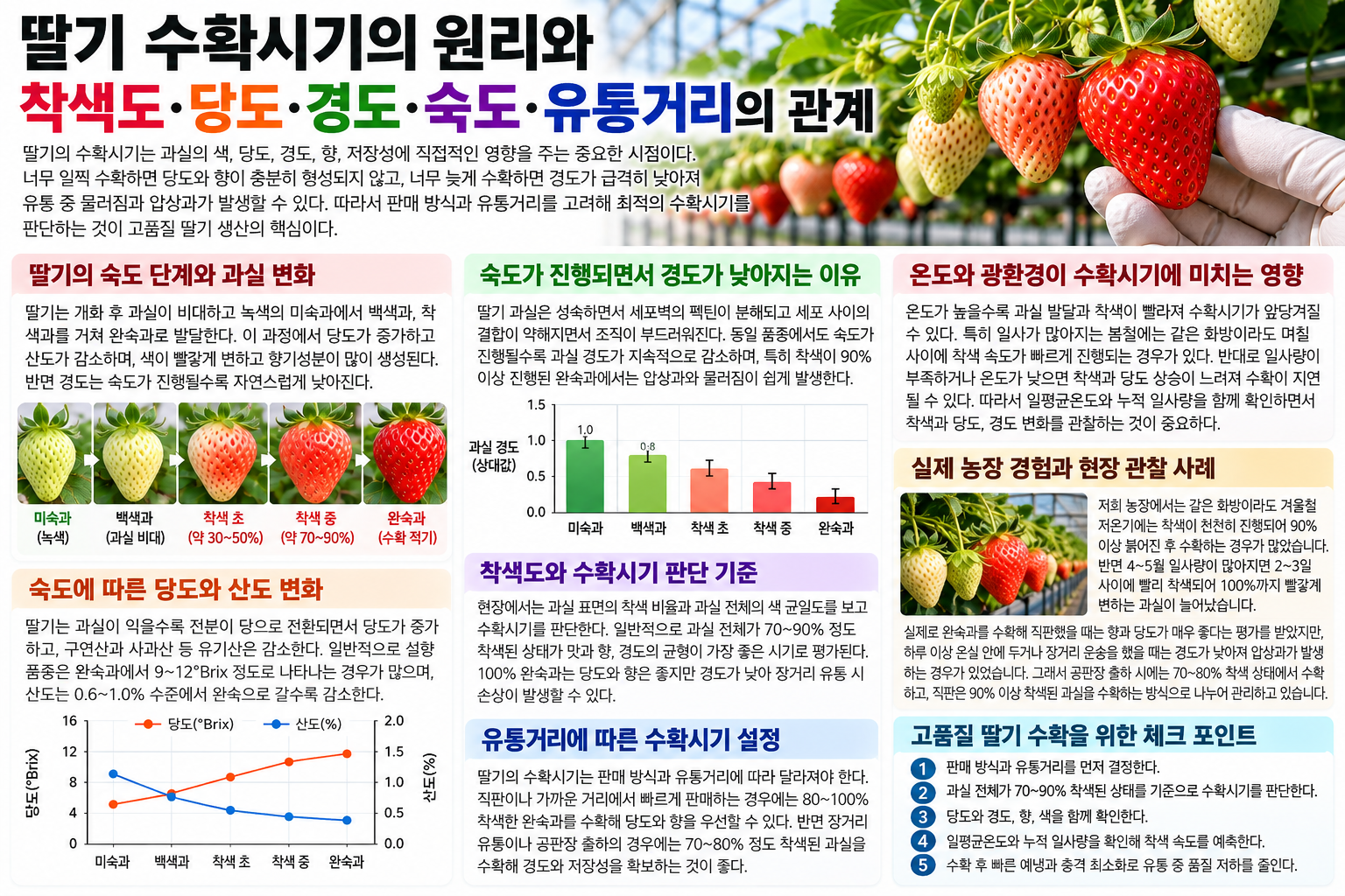 딸기 수확시기의 원리와 착색도&middot;당도&middot;경도&middot;숙도&middot;유통거리의 관계