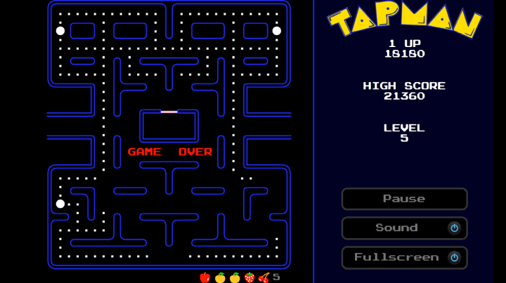 팩맨-게임하기-종료-화면