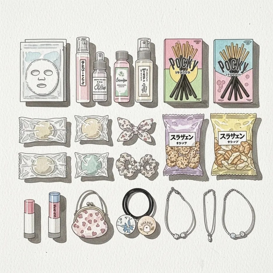 인기 있는 일본 쇼핑 아이템들이 진열된 모습